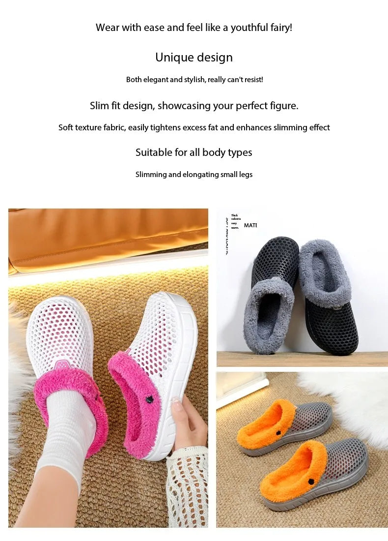 Winter Couple Fuzzy Slippers Women Men, Warm Fur Lined Mule House Shoes for Indoor Outdoor Cozy Comfortable Non-Slip Soft Slippe
