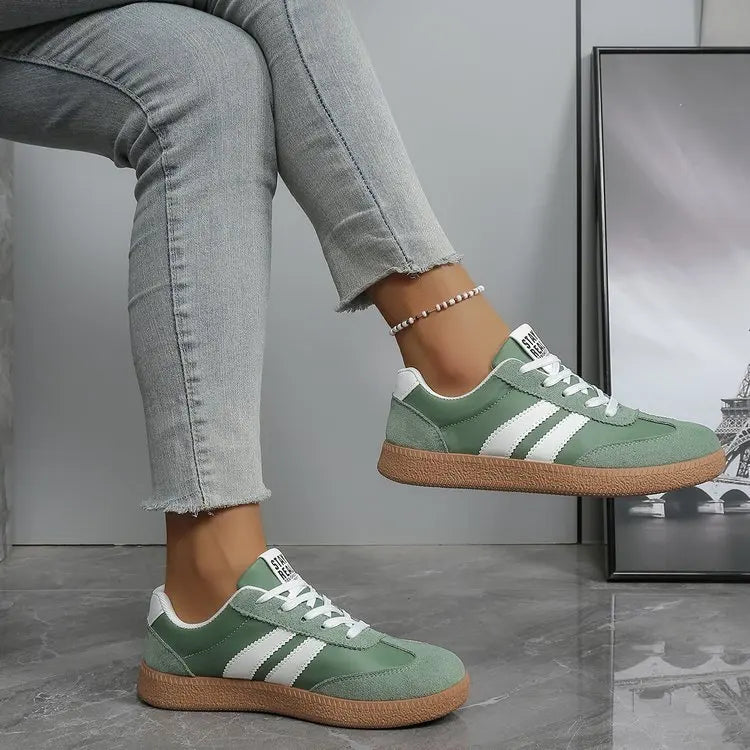 Lightweight Comfortable Sneakers for Women Fashion Striped Lace Up Sports Shoes Woman Casual Breathable Green Sneakers Plus Size