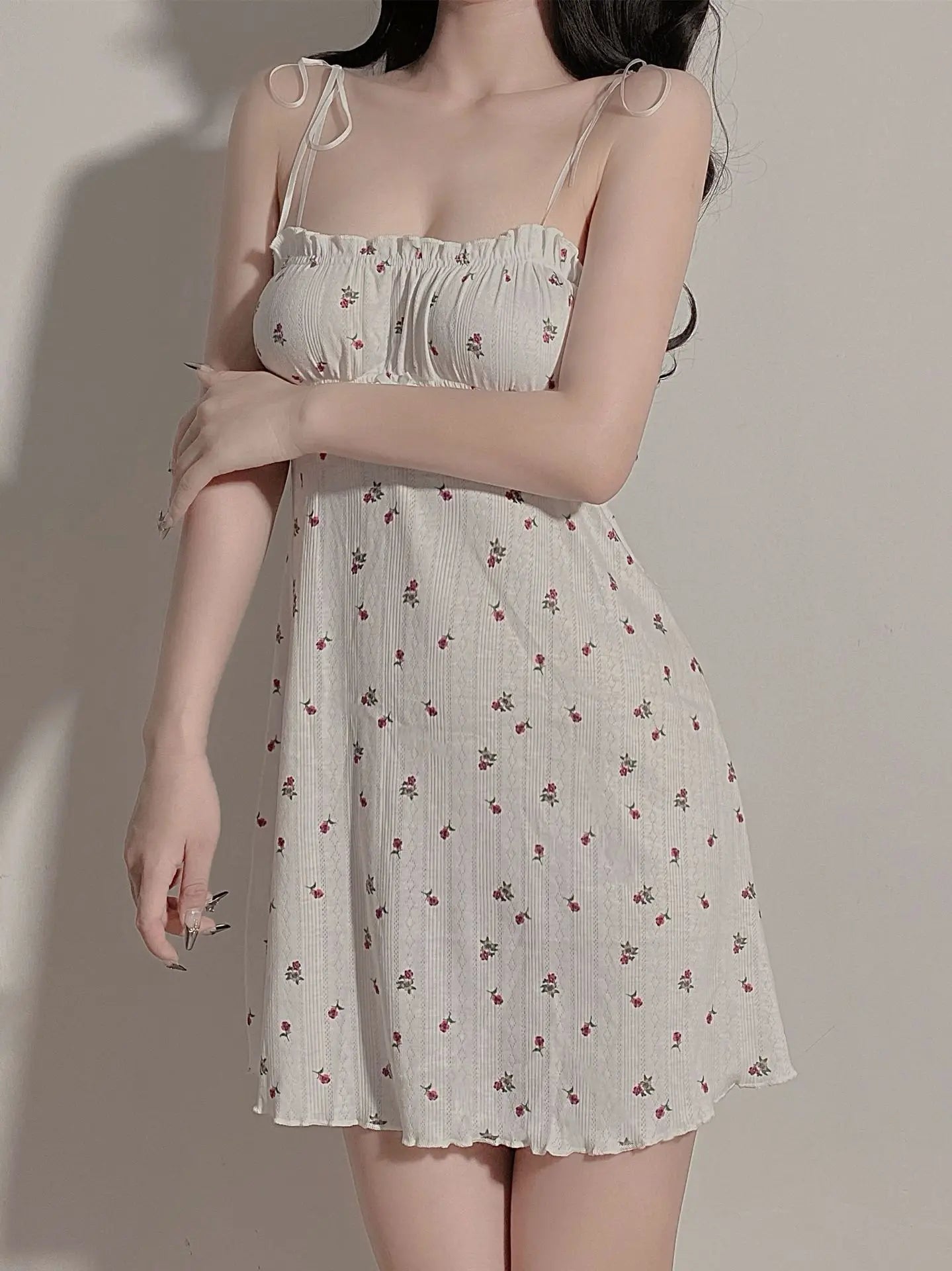 Loose Nightgown Summer Small Floral Suspender Pajamas