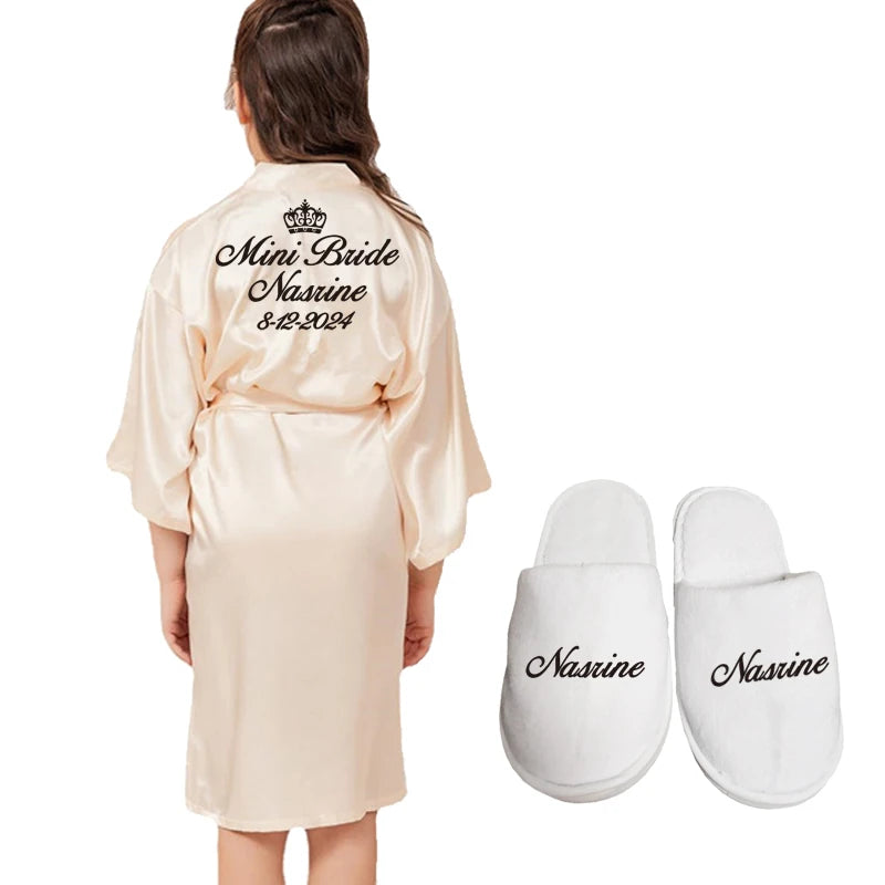 Customized Name Date Flower Girl Robes Set Wedding Bathrobes Pajamas Kids Nightdress Birthday Party Kid Robe