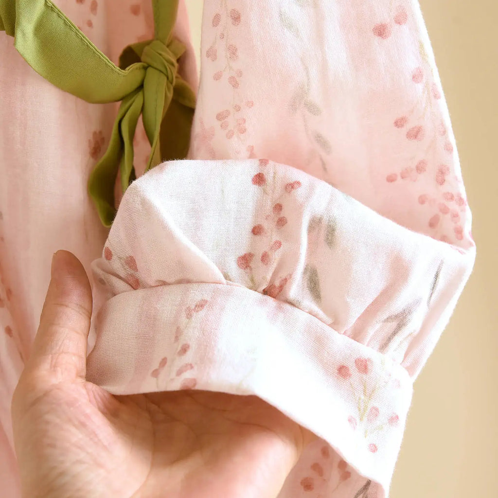 Japanese Kimono Style Pajama Set Women Ruffle V Neck 100% Cotton Crepe Loungewear Breathable Floral Sleepwear for Spring