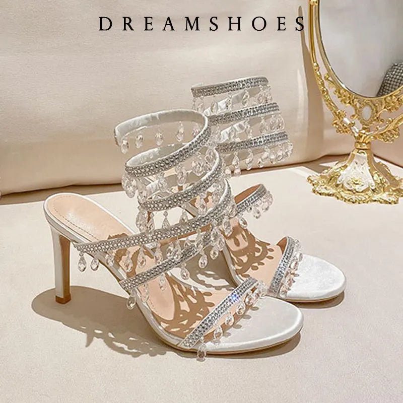 Spring/Summer New Water Diamond Jewel Wrist Wrapped Snake-shaped High Heel Sandals Sexy Large Size Shoe Girl Women Sandals
