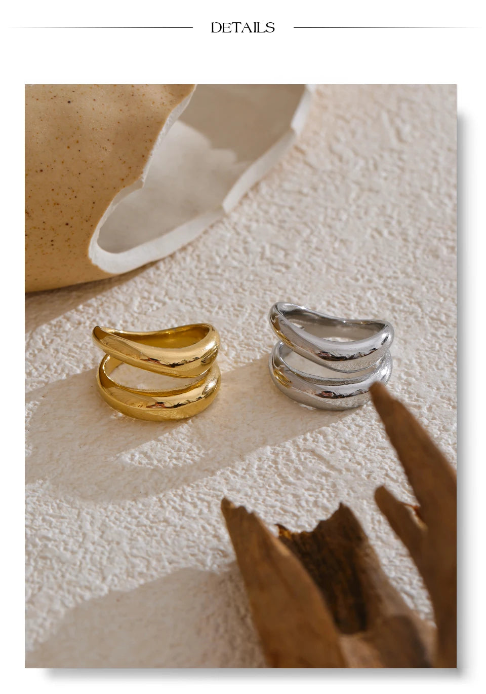 Yhpup 6789# Stainless Steel Metal Double Layer Geometric Cast High Quality Ring Water Resistant Texture Fashion Daily Jewelry