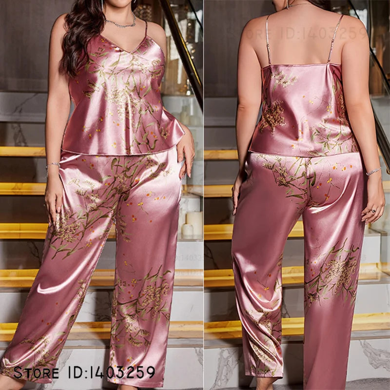 Large Size Female Long Robe Pajamas Four-Piece Set Sleepwear Sexy Lingerie Print Floral Bathrobe Pijamas Suit Loose Homewear 5XL