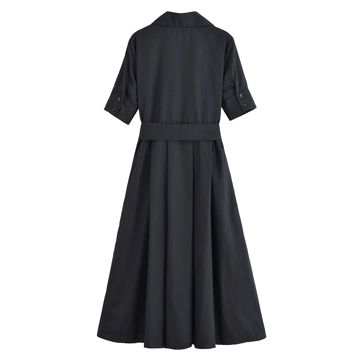 HH Women Summer Lapel Short Sleeve Pocket Single-Breasted Belt Decorate Midi Dress Female Fashion Shirt Style Pleated Dress