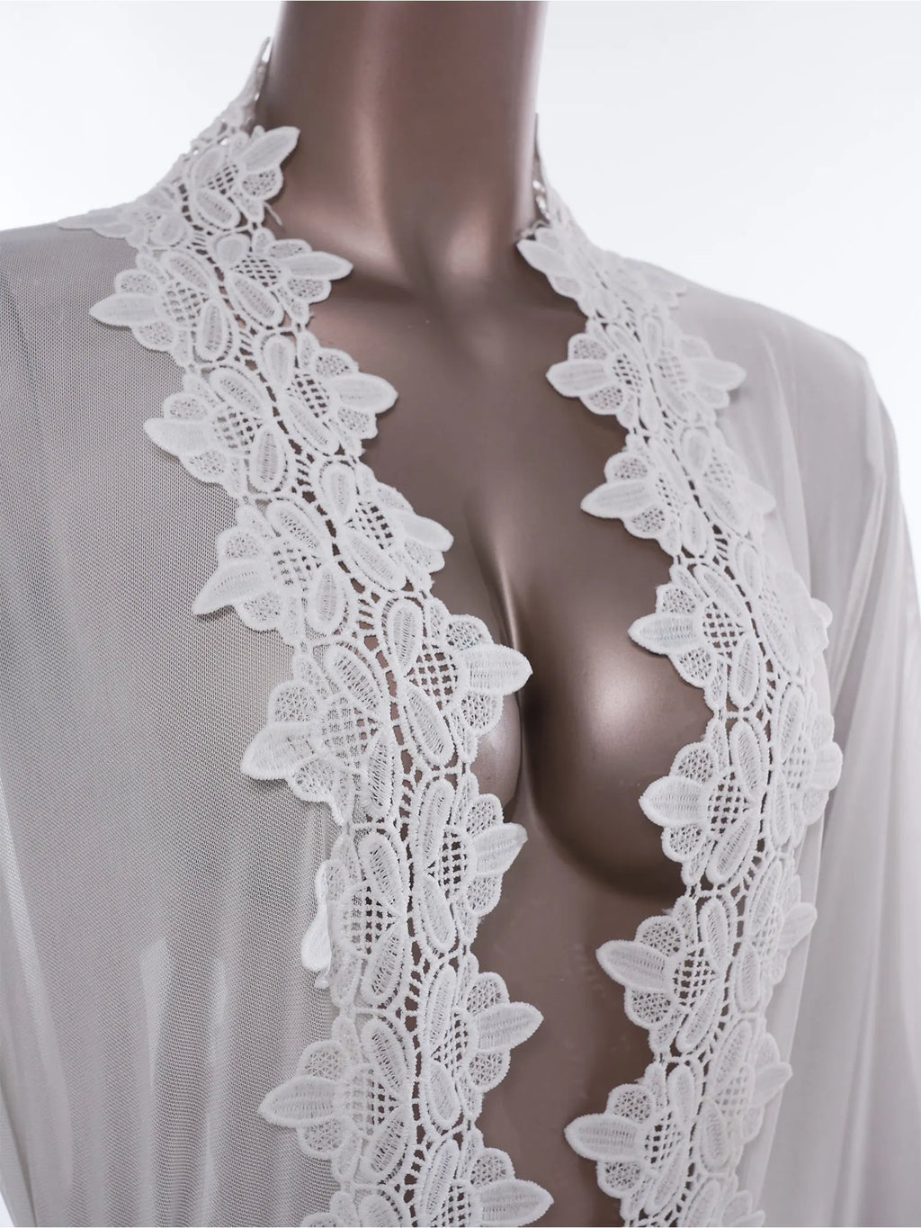 Womens Floral Lace Nightgown Set Long Sleeve Sheer Mesh Robe with Backless Satiny Sling Dress Gown Belt for Bride Wedding Night
