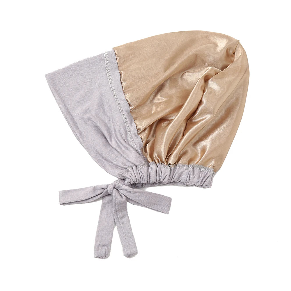 Double Layer Modal Satin Hijab Cap Islam Undercap with Tie Bonnet Instant Hijabs for Women Turkish Scarves Muslim Turban Bandana