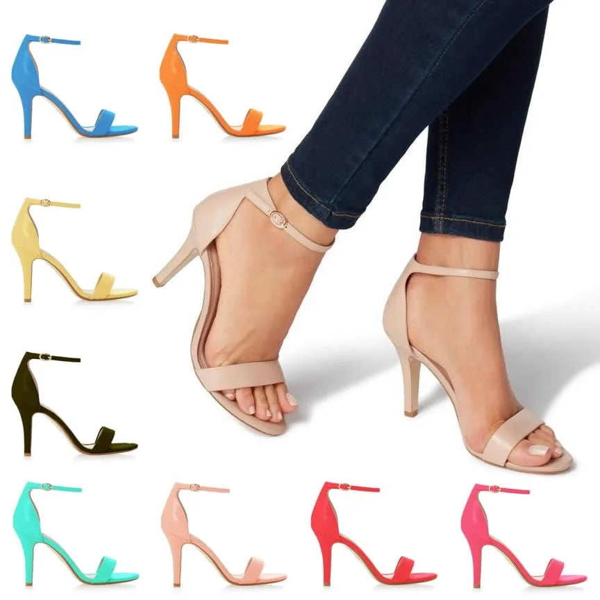 Women Sandals Sexy Open Toe Ankle Strap High Heels Ladies Shoes Buckle 9cm Mid Thin Heel Summer Party Wedding Shoes Plus Size