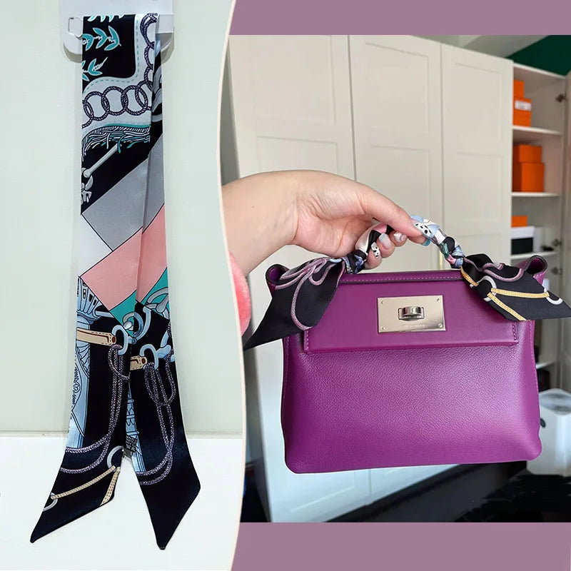 New 2025 simulated silk wrapped bag strap bag handle silk scarf tied bag ribbon decorative small streamer