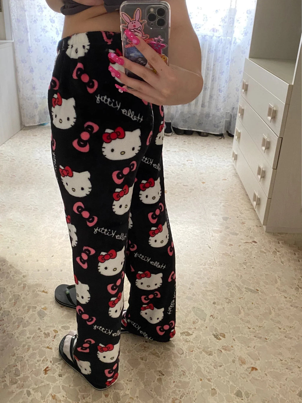 Y2K Hello Kitty pajamas anime women's pajamas cartoon couple walking home pajamas trousers casual homewear