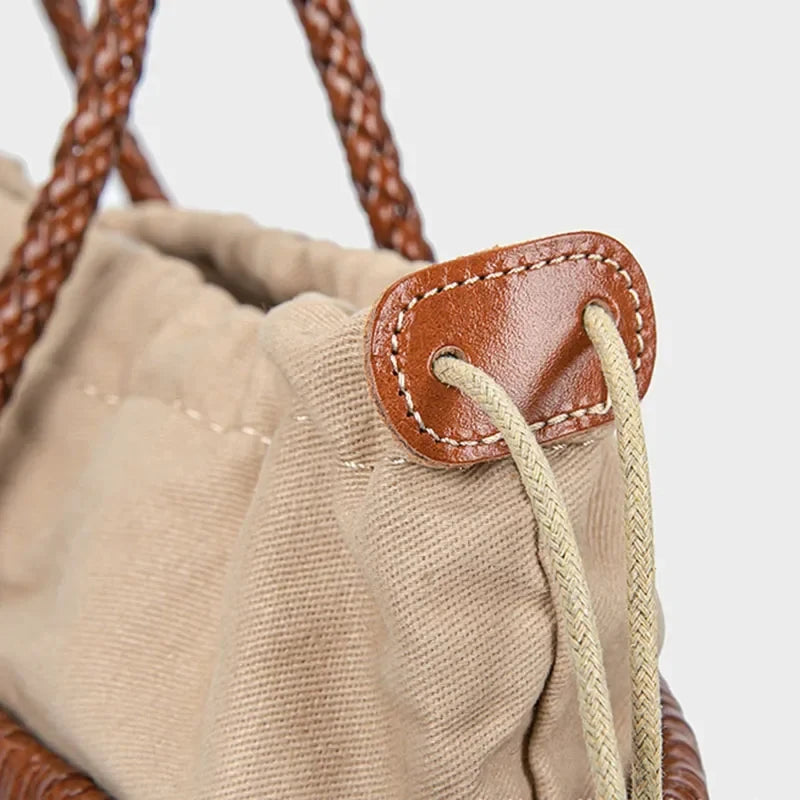 French Hand-woven Women's Tote Bag Large Vegetable Basket Bag With Casual Shopping Woven Inside Bag Shoulder Underarm Tote Bag