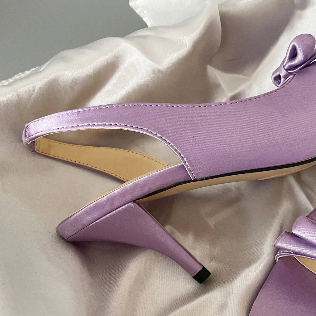 Lilac Purple Women's Fashion Sandals Backless Knot Toe Exposure Silk Satin High Heels Elegant Lady Style Shoes Increased Height