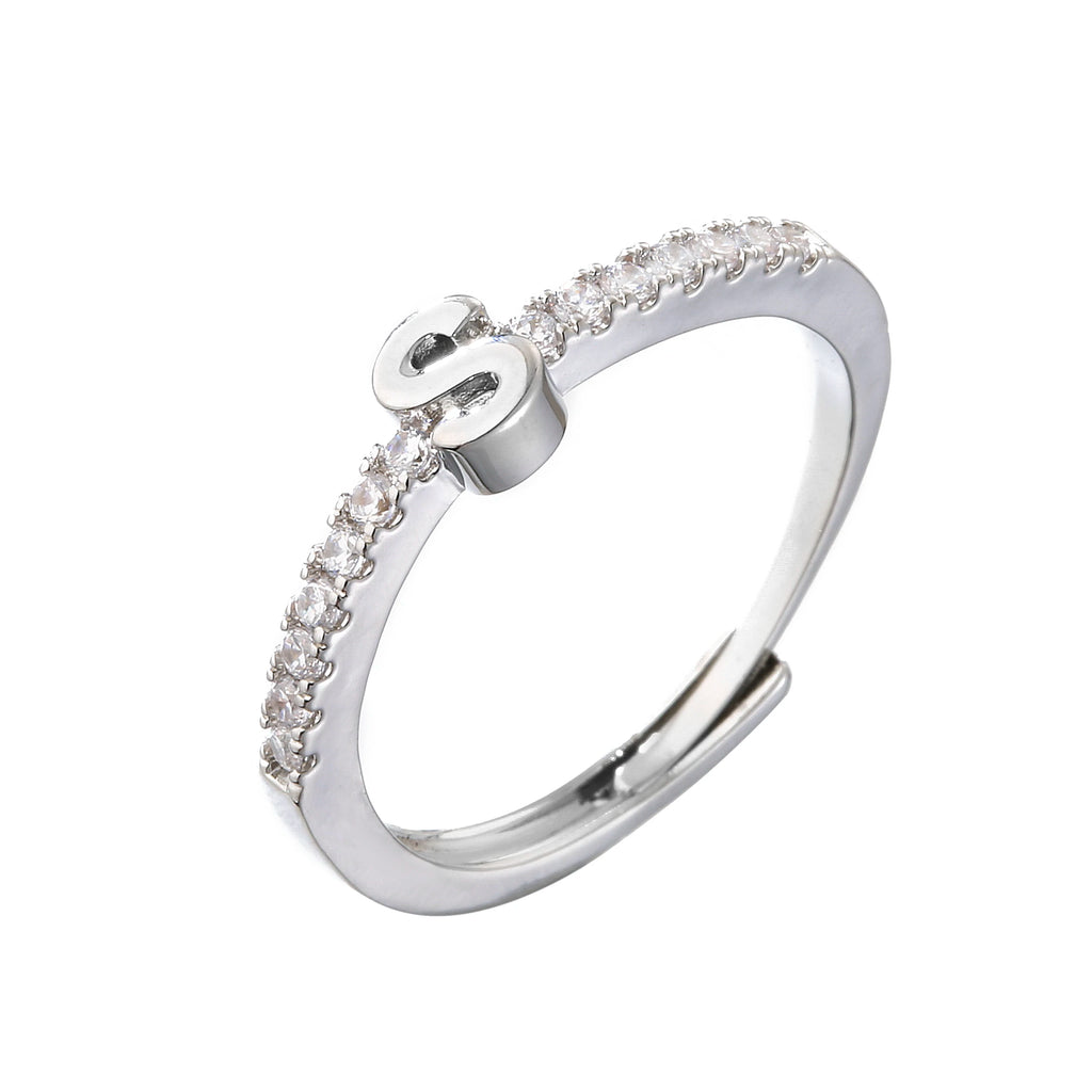HECHENG,Fashion Initials Letter Ring Women Classic Simple Opening Finger Ring For Women Party Jewelry Gift Wholesale