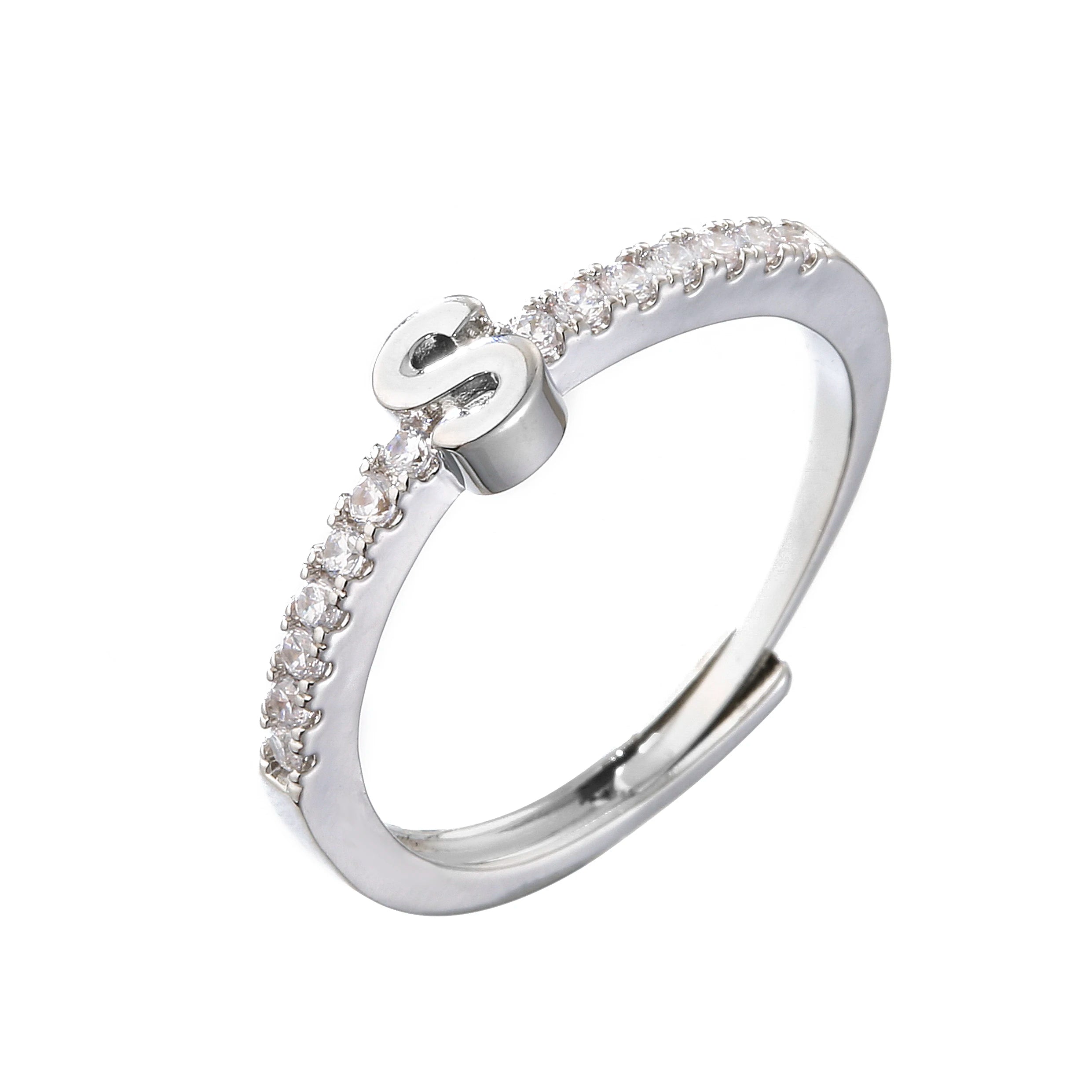 HECHENG,Fashion Initials Letter Ring Women Classic Simple Opening Finger Ring For Women Party Jewelry Gift Wholesale