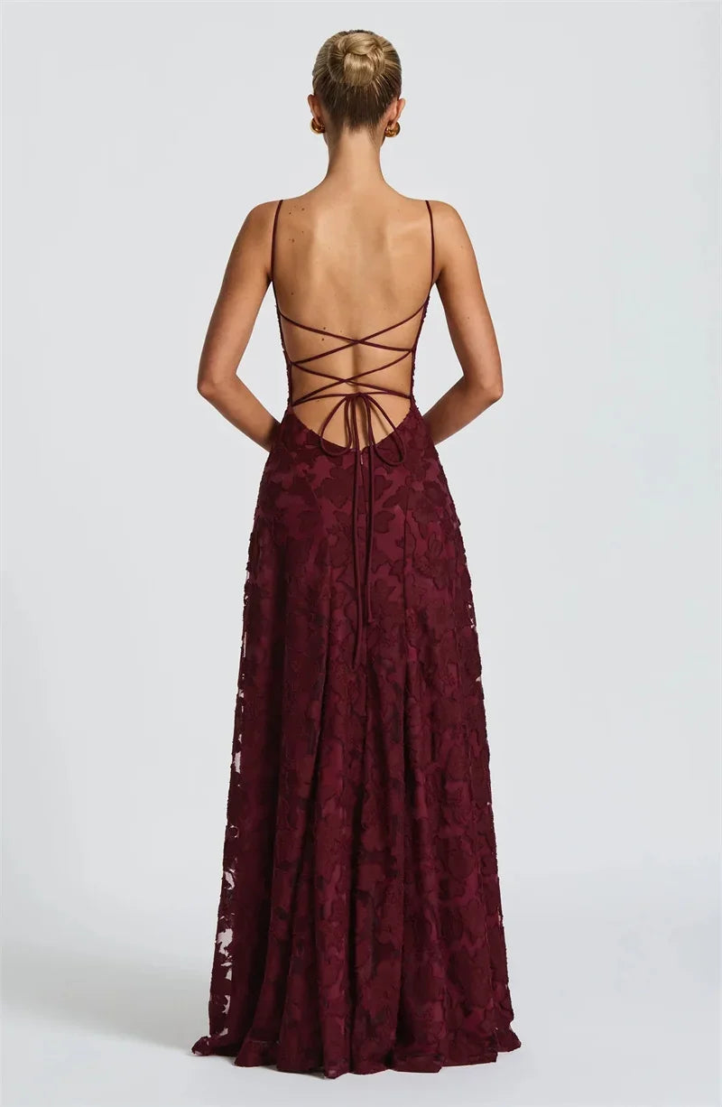 Spaghetti Strap Backless Sexy Maxi Dress Women Gown Fashion Off-shoulder Sleeveless Lace-up Evening Club Party Dress