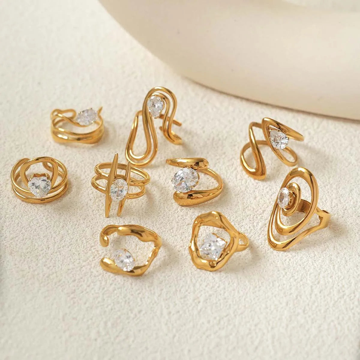 Statement Stainless Steel Delicate Shiny Cubic Zirconia Ring For Women High Quality 18K Gold PVD Plated Finger Jewelry Gift
