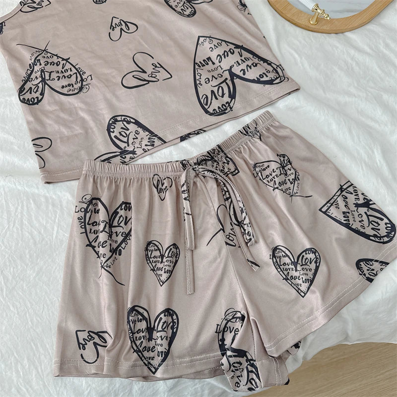 Summer Elegant Floral Print Sleepwear Women Sexy Ultra-Thin Vest and Shorts Comfortable Loungewear Breathable Nightwear HomeWear