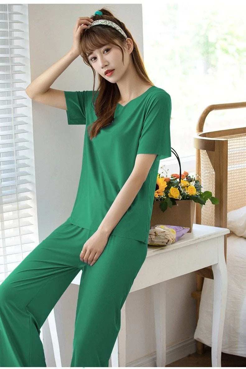 Women's Home Clothes Suit Of Lady House Summer Living Room Wear Autumn Loose Homewear Pants Two Piece Set For Women Cute Pajamas