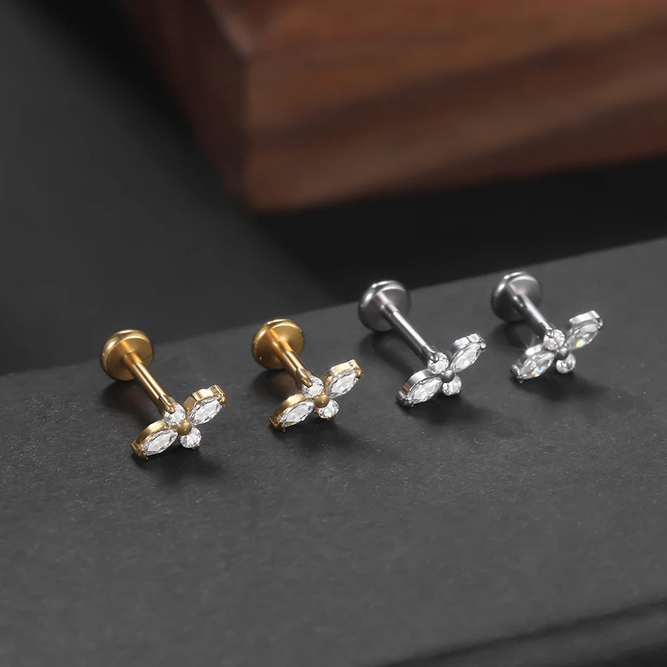 1Pc Titanium Ear Cartilage Stud Earrings for Women Internal Thread Zircon Flower Ear Lobe Tragus Helix Lip Rings Jewelry 16G