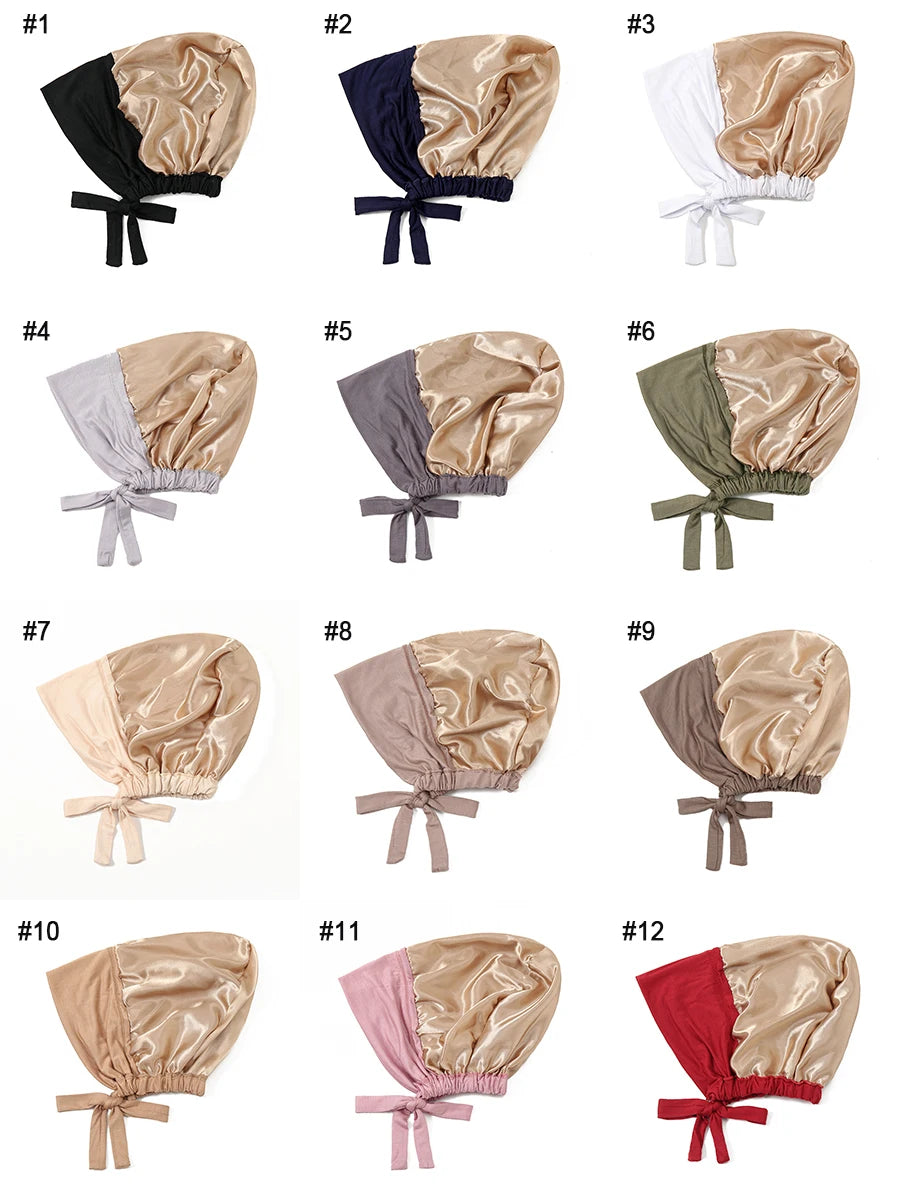 Double Layer Modal Satin Hijab Cap Islam Undercap with Tie Bonnet Instant Hijabs for Women Turkish Scarves Muslim Turban Bandana