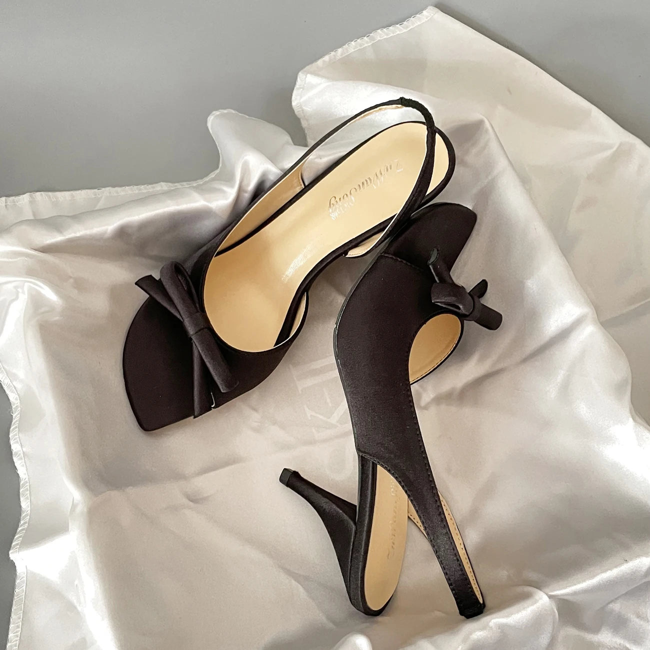 Lilac Purple Women's Fashion Sandals Backless Knot Toe Exposure Silk Satin High Heels Elegant Lady Style Shoes Increased Height