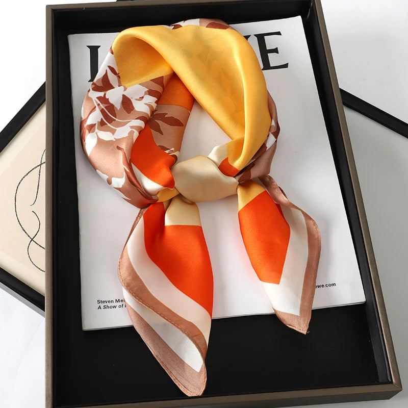 Luxury Women Silk Square Scarf Shawl Fashion Xiaoxiangfeng Print Design Satin Hijab Wraps Neckerchief Female Hair Bands 70*70CM