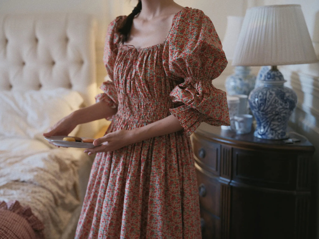 100% Pure Cotton Nightgown Women 2026 New Arrival Spring Summer Vintage Retro Floral Printing Lengthened Nightdress Loungewear