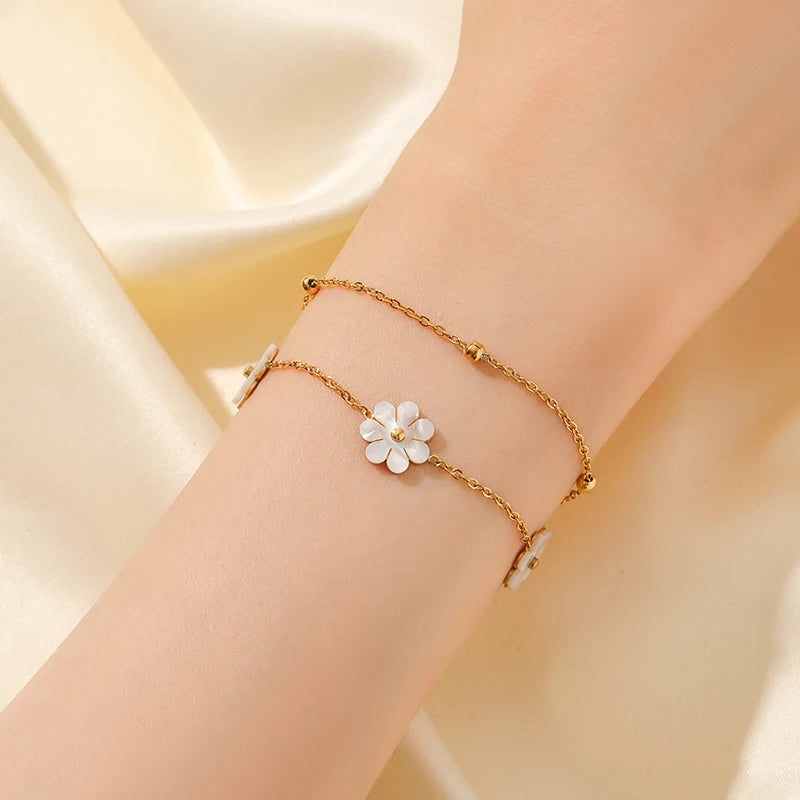 GANEMLY 316L Stainless Steel Round Sparkling Zirconia Bracelet For Women Fashion Fine Wrist Chain Waterproof Jewelry Lady Gift