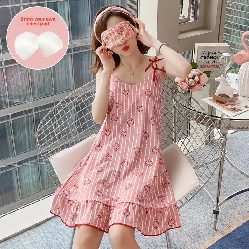 New with Bra Pad, Free Eye Mask, Sling, Loose and Cute Cartoon Animal Pajamas, Nightgown Role-playing Sleepwear Women