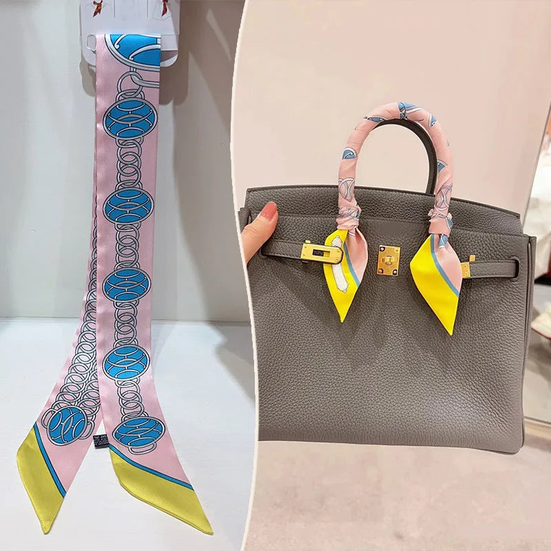 New 2025 simulated silk wrapped bag strap bag handle silk scarf tied bag ribbon decorative small streamer