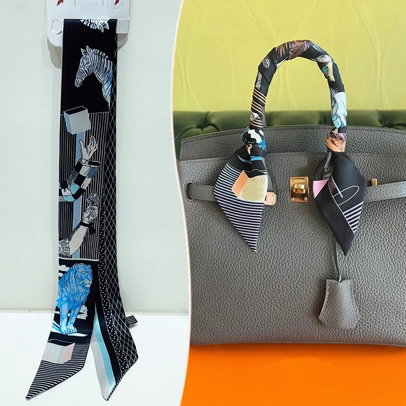 New 2025 simulated silk wrapped bag strap bag handle silk scarf tied bag ribbon decorative small streamer