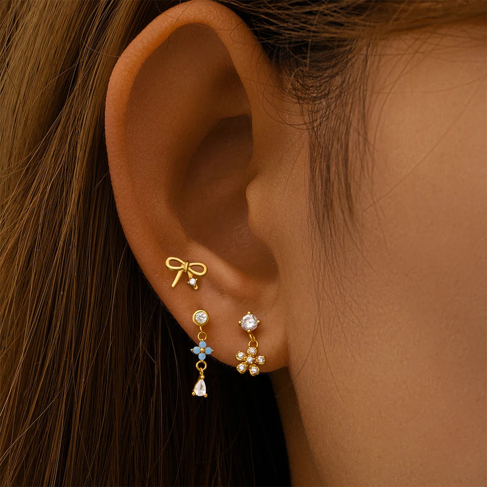 AIDE Heart Round Ball Flat Helix Piercing Earring 925 Sterling Silver Ear Studs Geometric Zircon Exquisite Trinket Studs Aretes