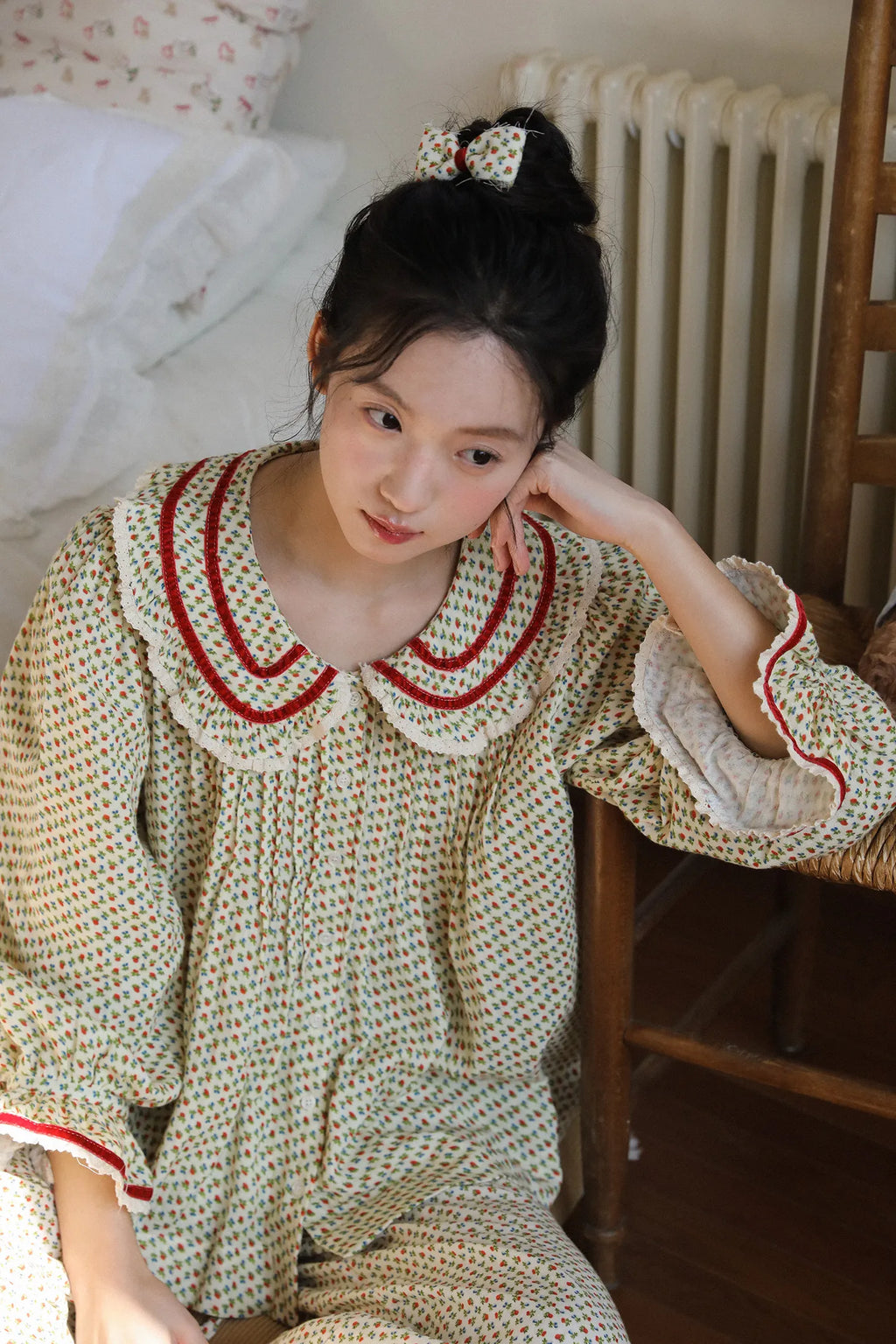 2026 new 100% cotton sweet rose floral printing home wear set princess women loose 2 pieces pajamas sets for spring summer