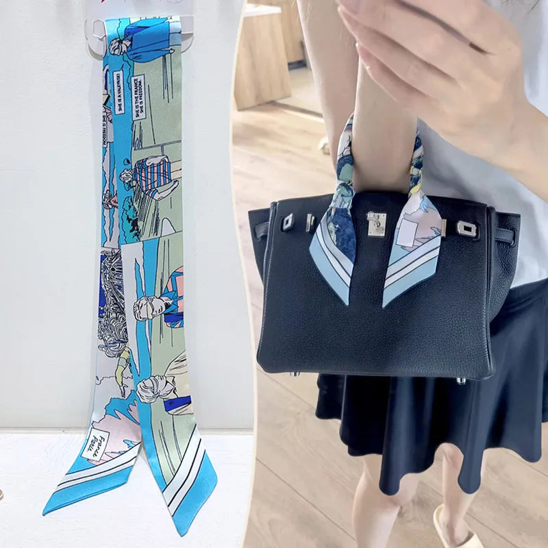 New 2025 simulated silk wrapped bag strap bag handle silk scarf tied bag ribbon decorative small streamer