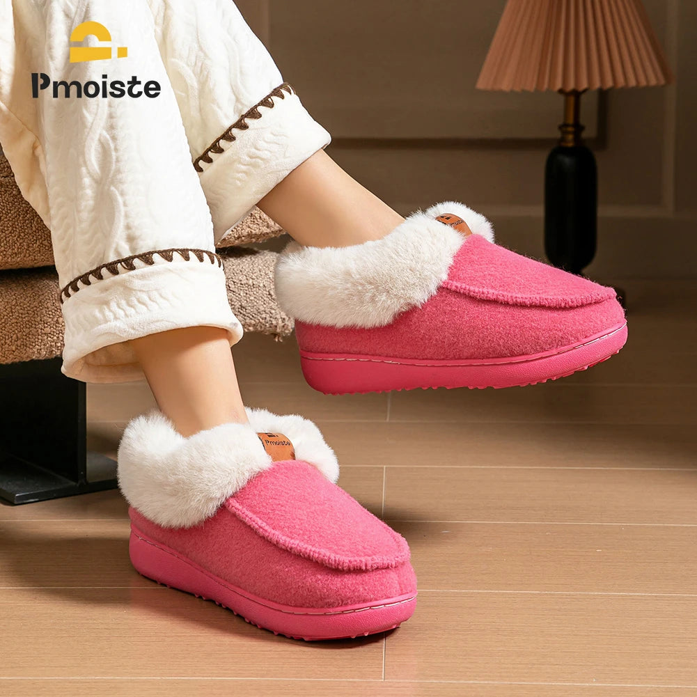 Platform Slippers Women Wedge Memory Foam  TPR Non Slip Sole Warm Fuzzy Winter Durable Bedroom Shoes Cozy Comfort