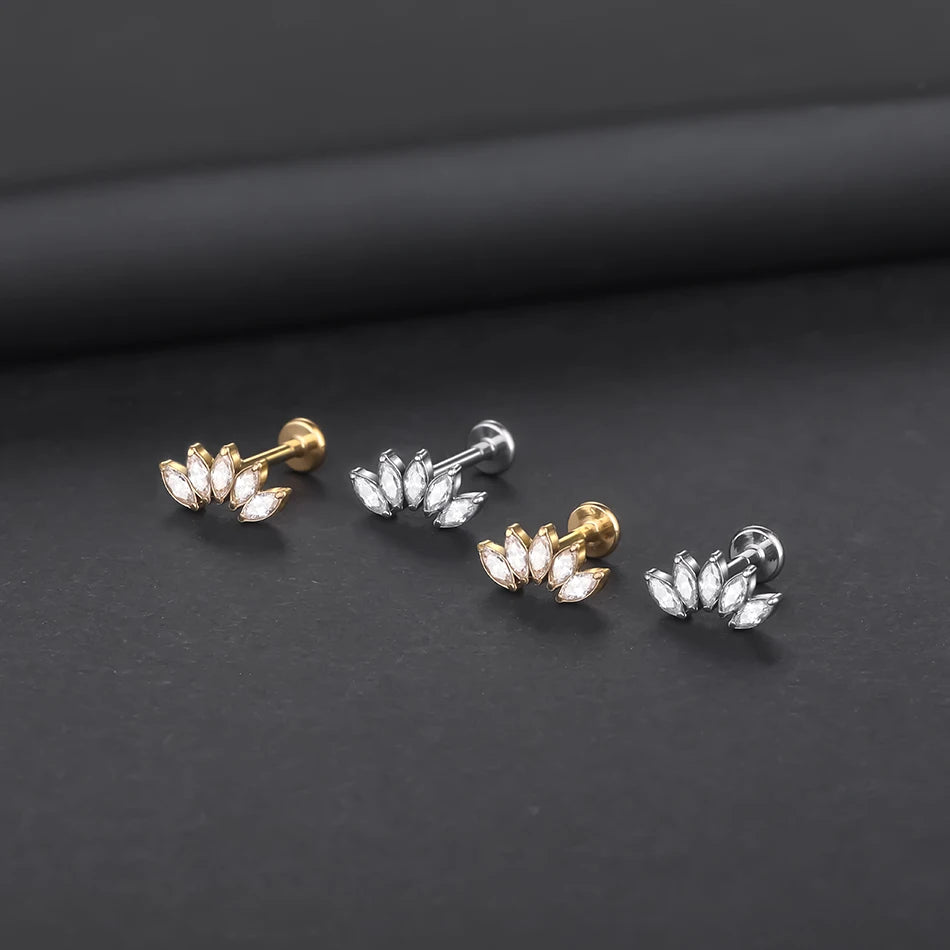 1Pc Titanium Ear Cartilage Stud Earrings for Women Internal Thread Zircon Flower Ear Lobe Tragus Helix Lip Rings Jewelry 16G