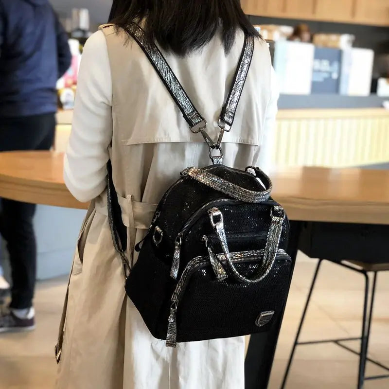 2025 Korean version new backpack women handbag sequin fashion travel backpack multifunctional large capacity dual-use bag trendy