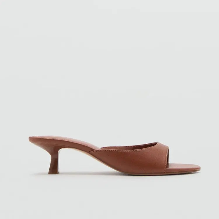 2026 New Summer Square Open Toe Women Slippers Concise Slip On Thick Heel Dress Shoes Outdoor Daily Wear Slides Shoes