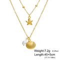 Beach Shell Starfish Pearl Necklace for Woman Girls Summer Vacation Gold Color 2 Layers Stainless Steel Pendant Chain Jewelry