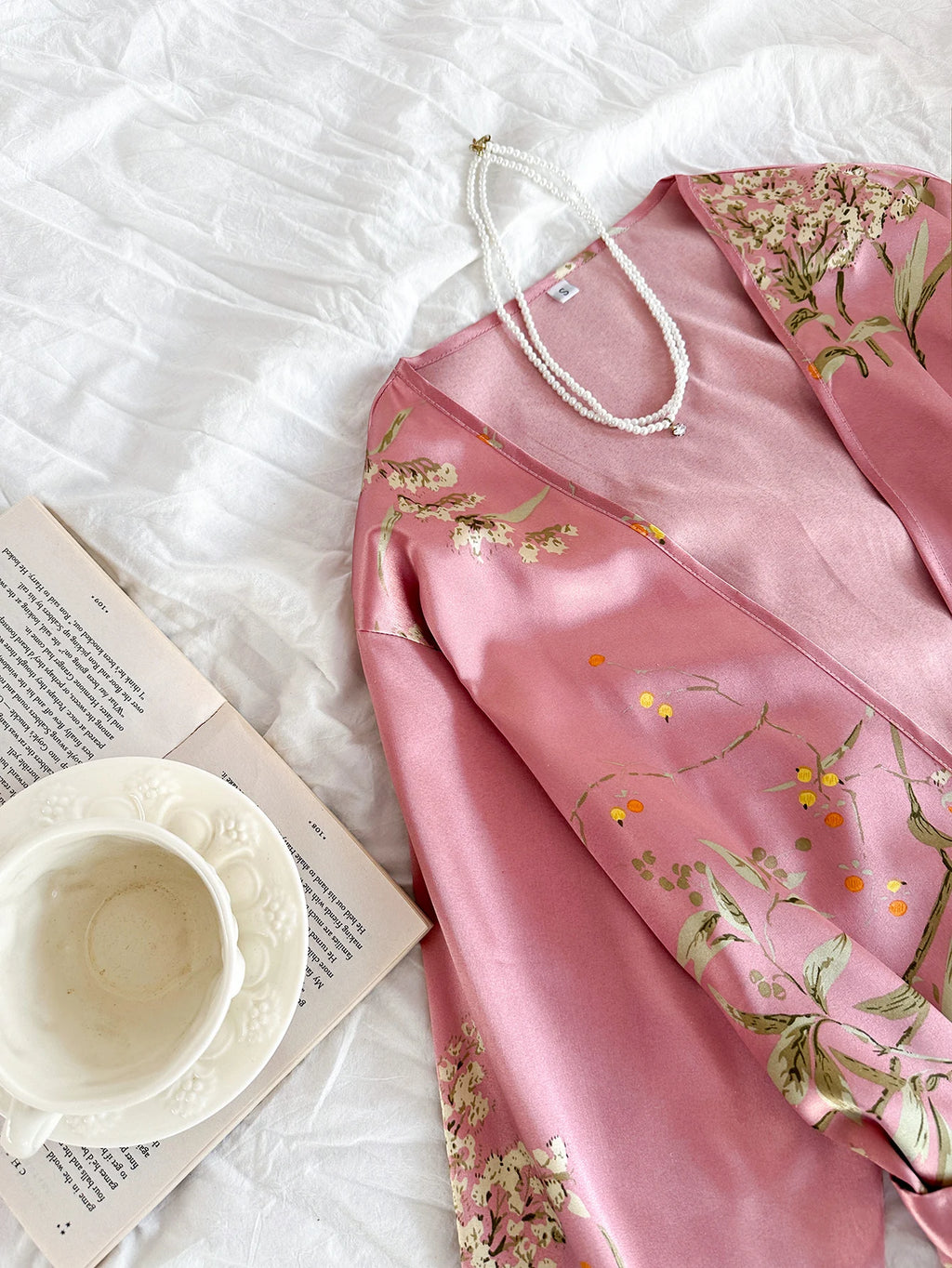 5pcs Floral Print Long Sleeve Robe Cami Dress Cami Top Ruffle Hem Shorts Simple Pajamas Sets for Women