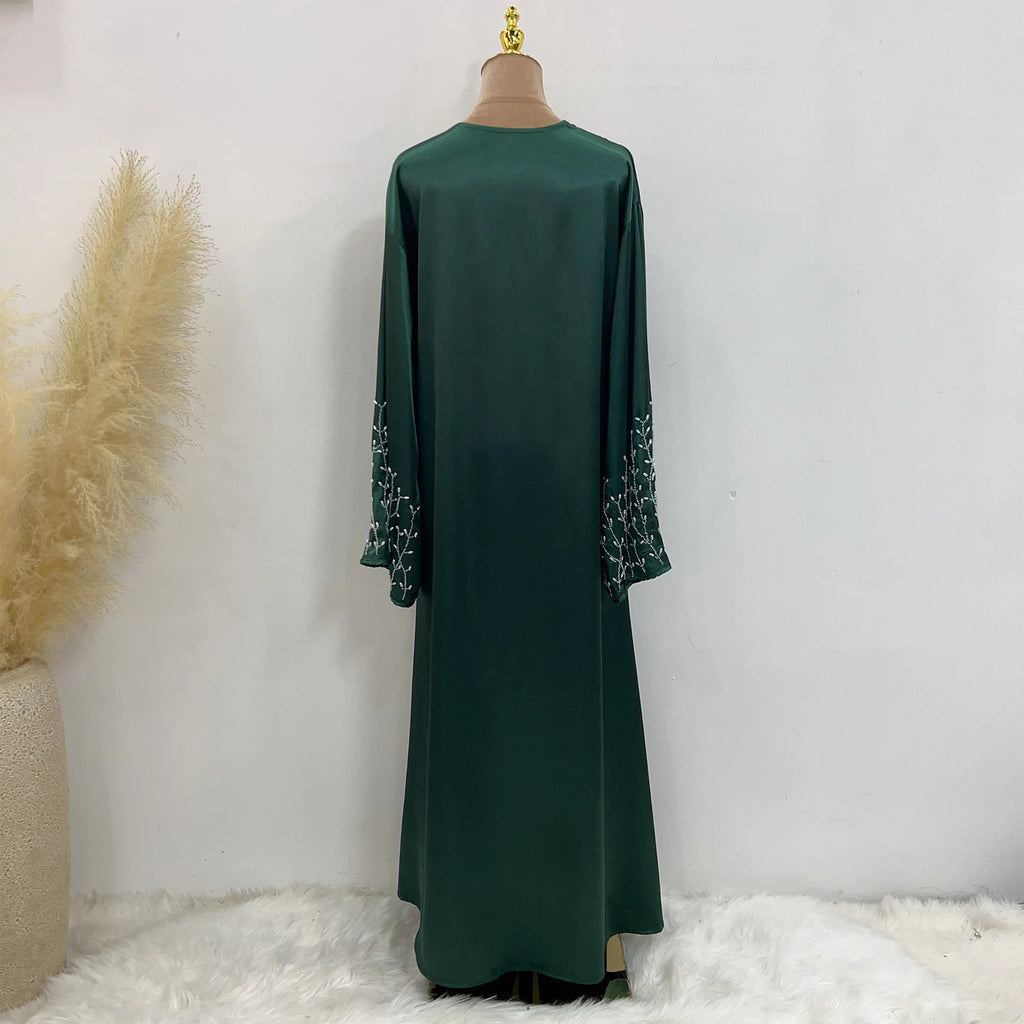 Kimono Abaya Dubai Party Kaftan Solid Beaded Muslim Fashion Hijab Dress Summer Open Abayas for Women Turkey Islam Modest Outfit