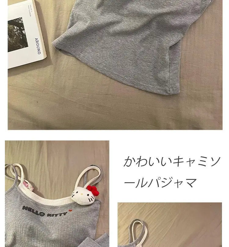 Cute Hello Kitty fake two-piece suspender shorts pajamas women's summer casual loungewear two-piece set can be worn outside