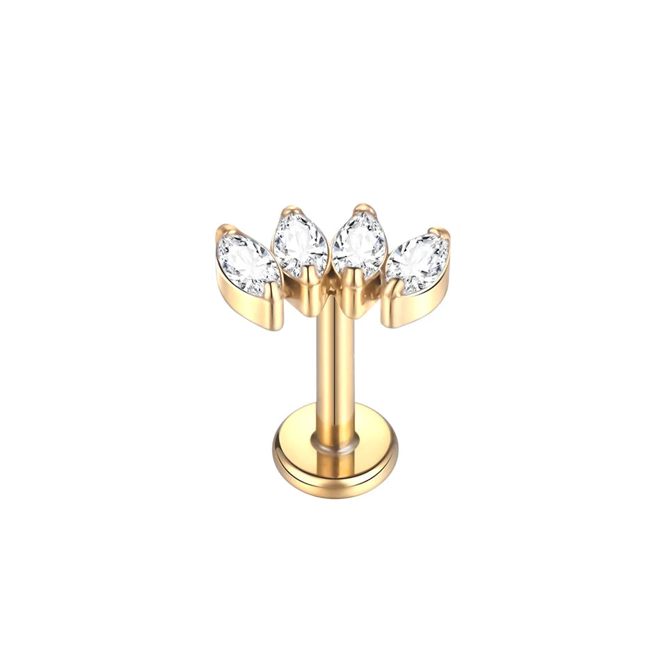 1Pc Titanium Ear Cartilage Stud Earrings for Women Internal Thread Zircon Flower Ear Lobe Tragus Helix Lip Rings Jewelry 16G