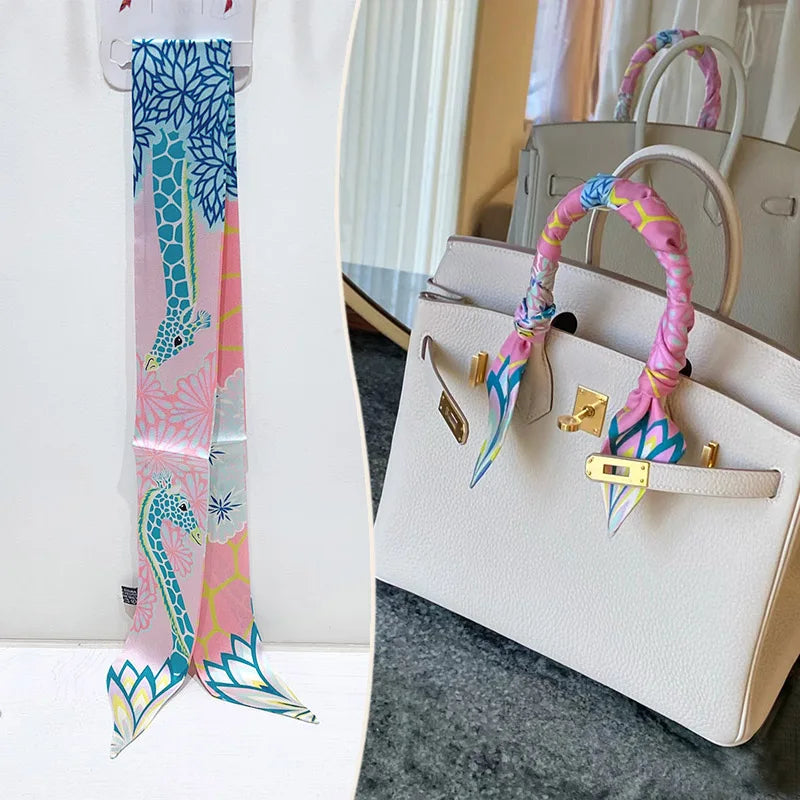 New 2025 simulated silk wrapped bag strap bag handle silk scarf tied bag ribbon decorative small streamer