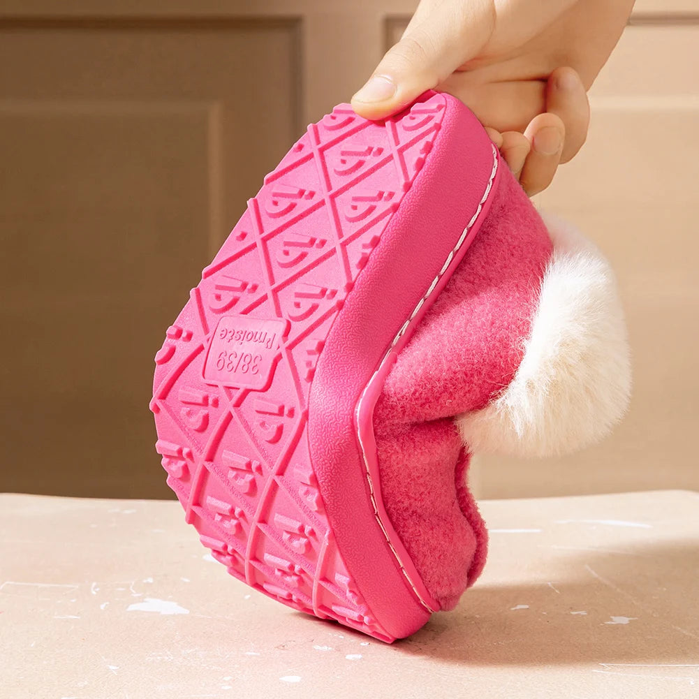 Platform Slippers Women Wedge Memory Foam  TPR Non Slip Sole Warm Fuzzy Winter Durable Bedroom Shoes Cozy Comfort