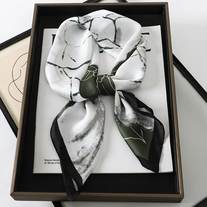 Luxury Women Silk Square Scarf Shawl Fashion Xiaoxiangfeng Print Design Satin Hijab Wraps Neckerchief Female Hair Bands 70*70CM
