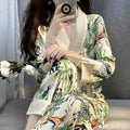 Large Size Rose New Pajamas Women Ice Silk Long Sleeve Spring Autumn Temperament Can Be Worn Outside The Home Suit Set Lounge