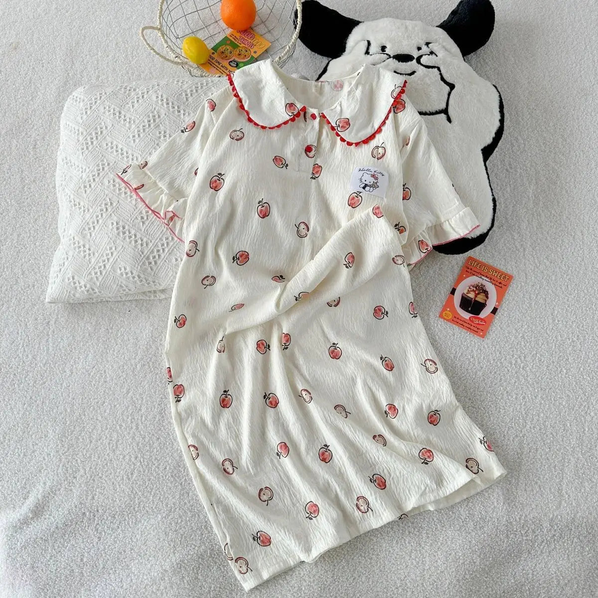 Sanrio Hello Kitty Cute Pajamas Dress Woman Night Skirt Summer Sleep Skirt Short Sleeve Nightie Long Dresses Sleepwear Home Wear