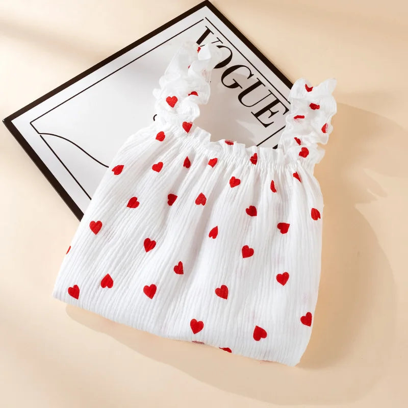 2026 new women's summer cotton yarn, pure cotton suspender sleepwear loose medium to long sweet and cute long skirt home wear