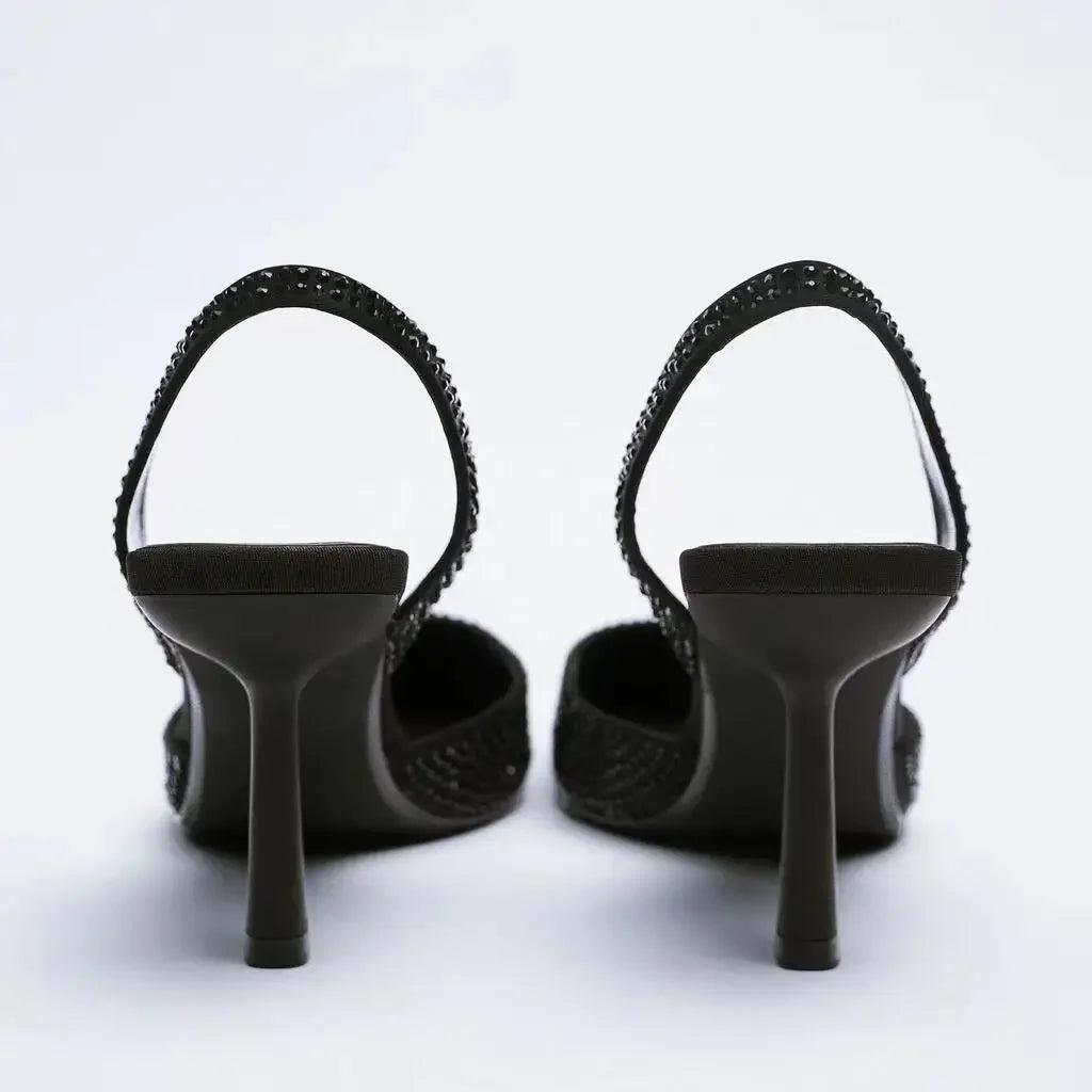 2025 Summer New Brand Women Sandals Fashion Crystal Buckle Slingback High Heels Party Elegant Gold Woman Shoes Sexy Pumps